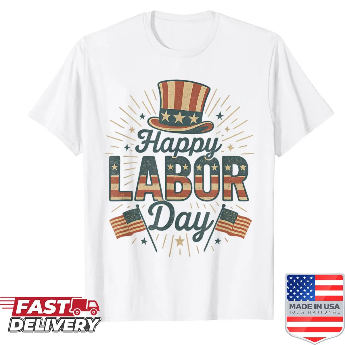 Vintage American flag design on Labor Day shirt