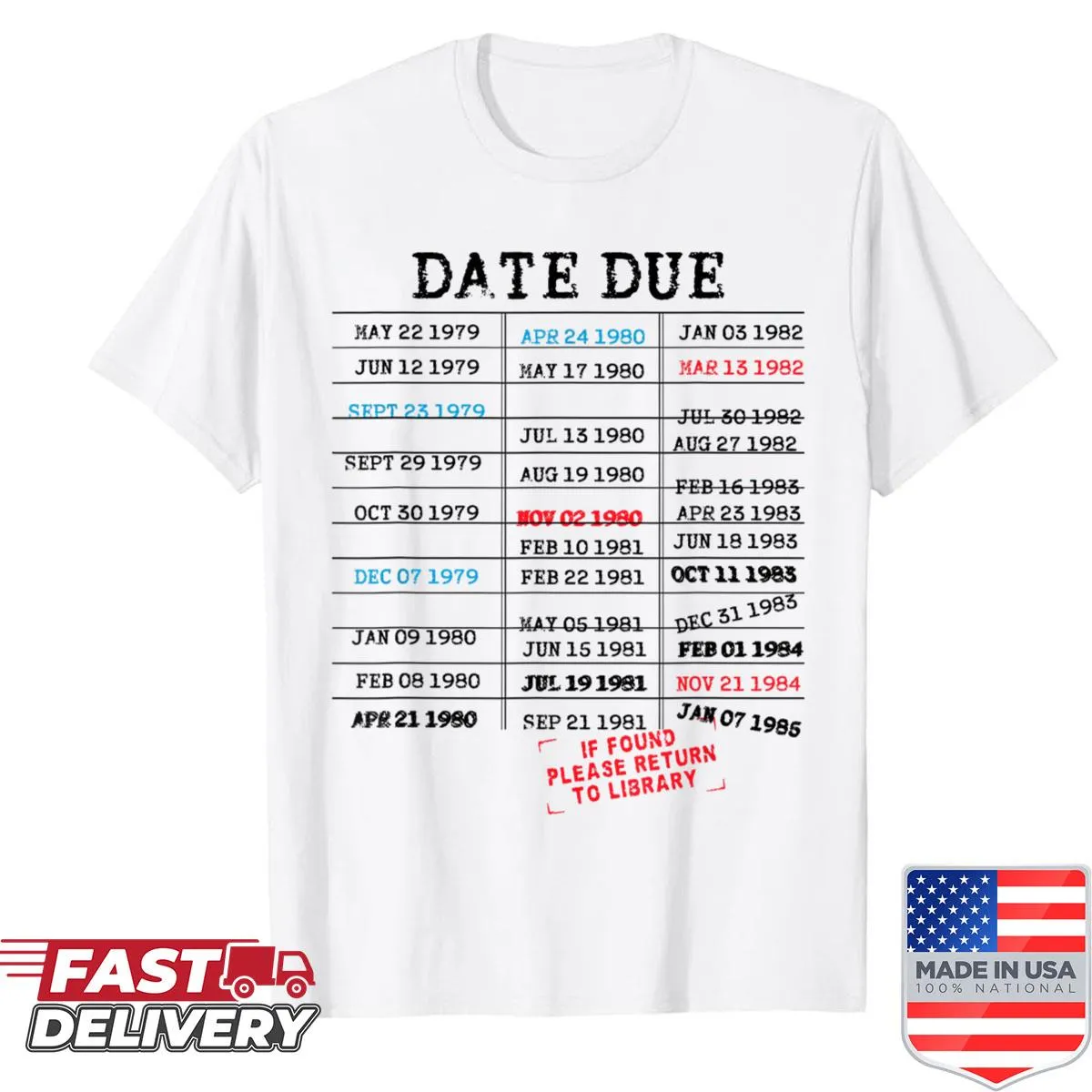 Vintage shirt with a library card and due date stamp design