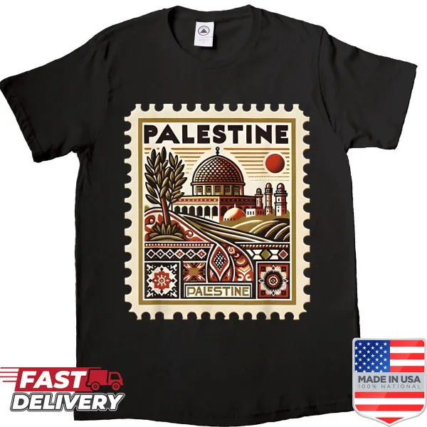 Vintage Palestine shirt with illustrated dome design honoring culture