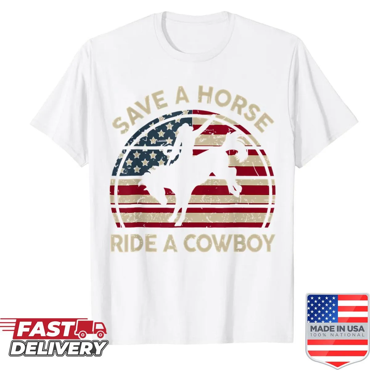 Vintage Western Cowboy t-shirt with horse and USA flag graphic