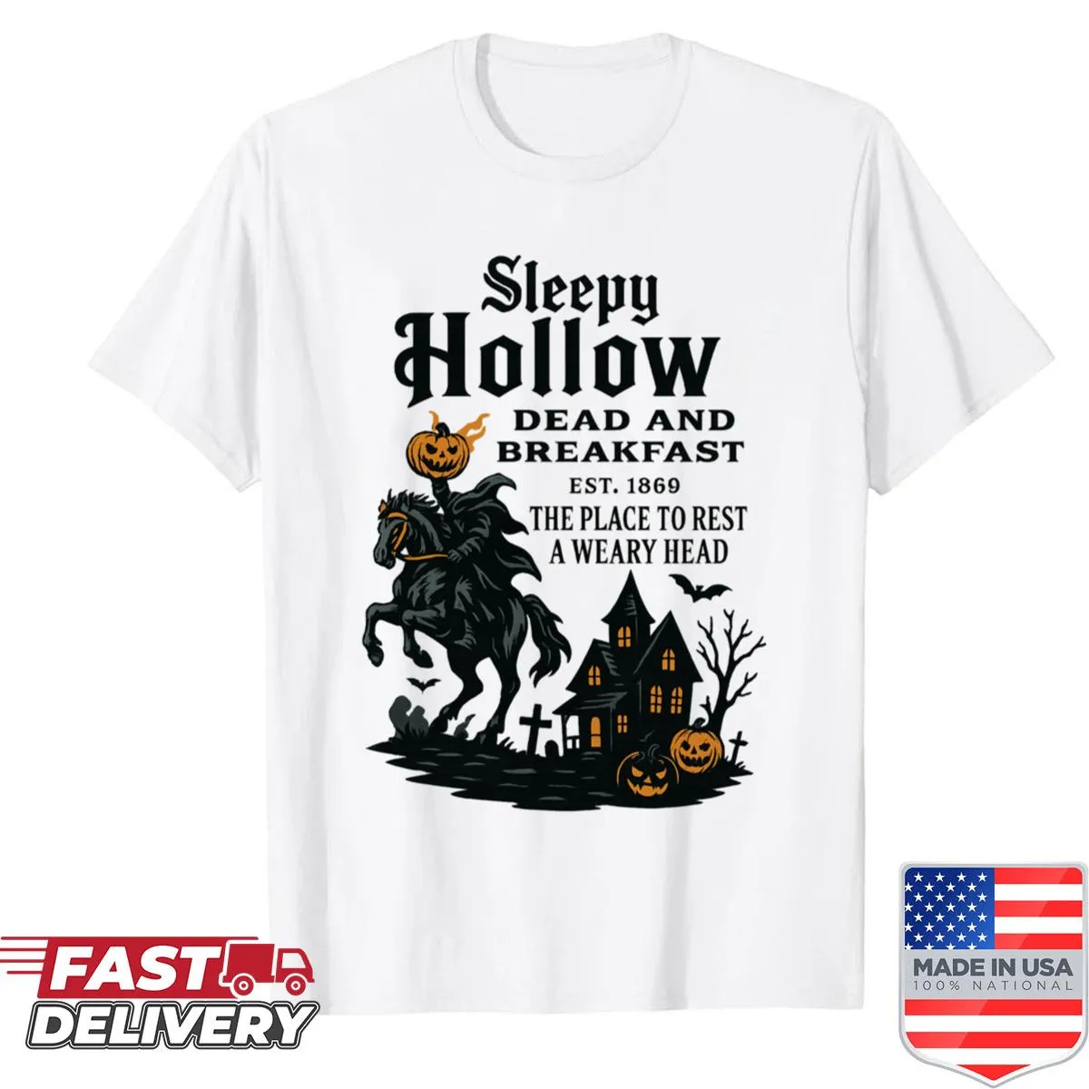 Vintage Halloween shirt with 'Dead And Breakfast' design