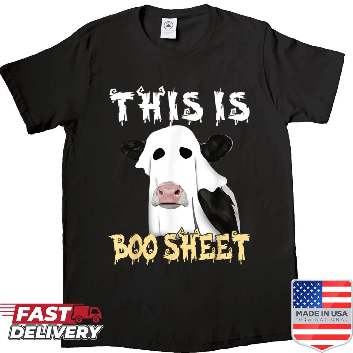 Funny Halloween shirt with a ghost and cow design