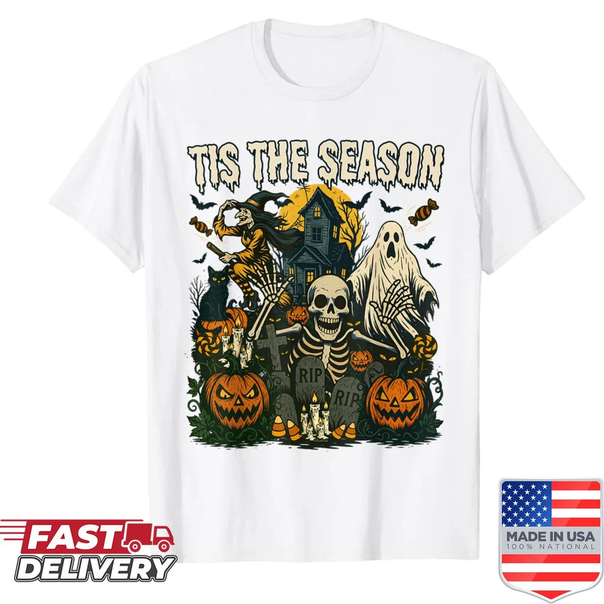 Vintage Halloween shirt with skeleton design