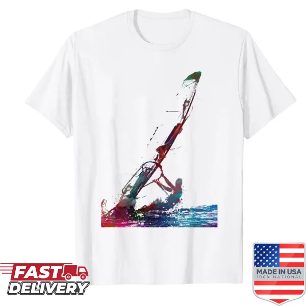 Illustrated windsurfer graphic on a casual sport shirt