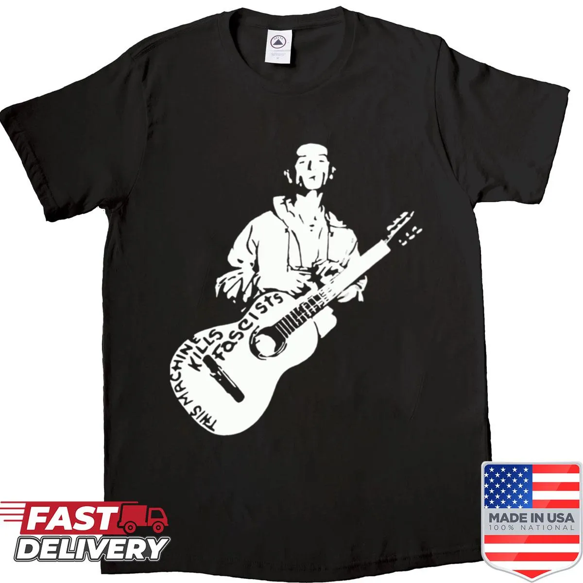 Typographic shirt featuring a quote from Woody Guthrie