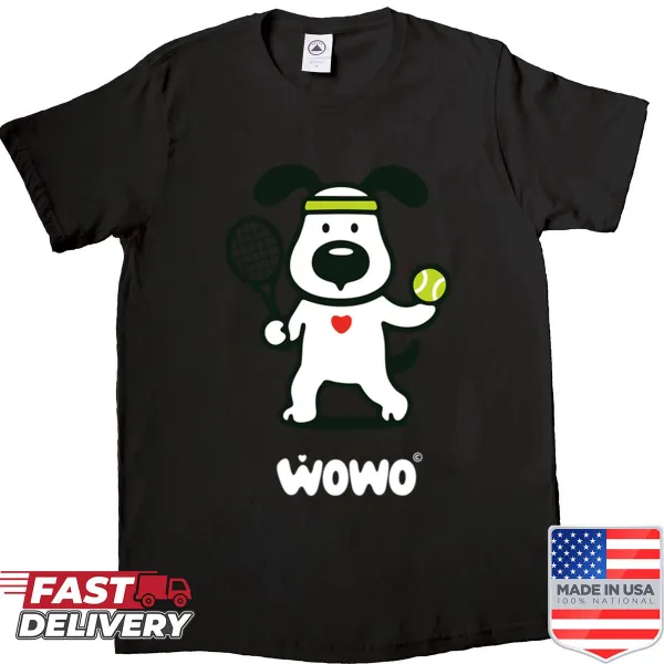 Illustrative tennis-themed T-shirt with 'Wowo' design