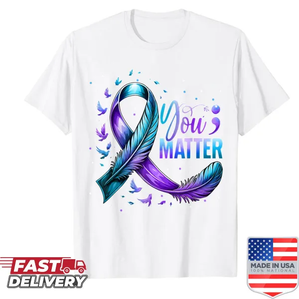 Ribbon and butterfly design shirt promoting suicide awareness