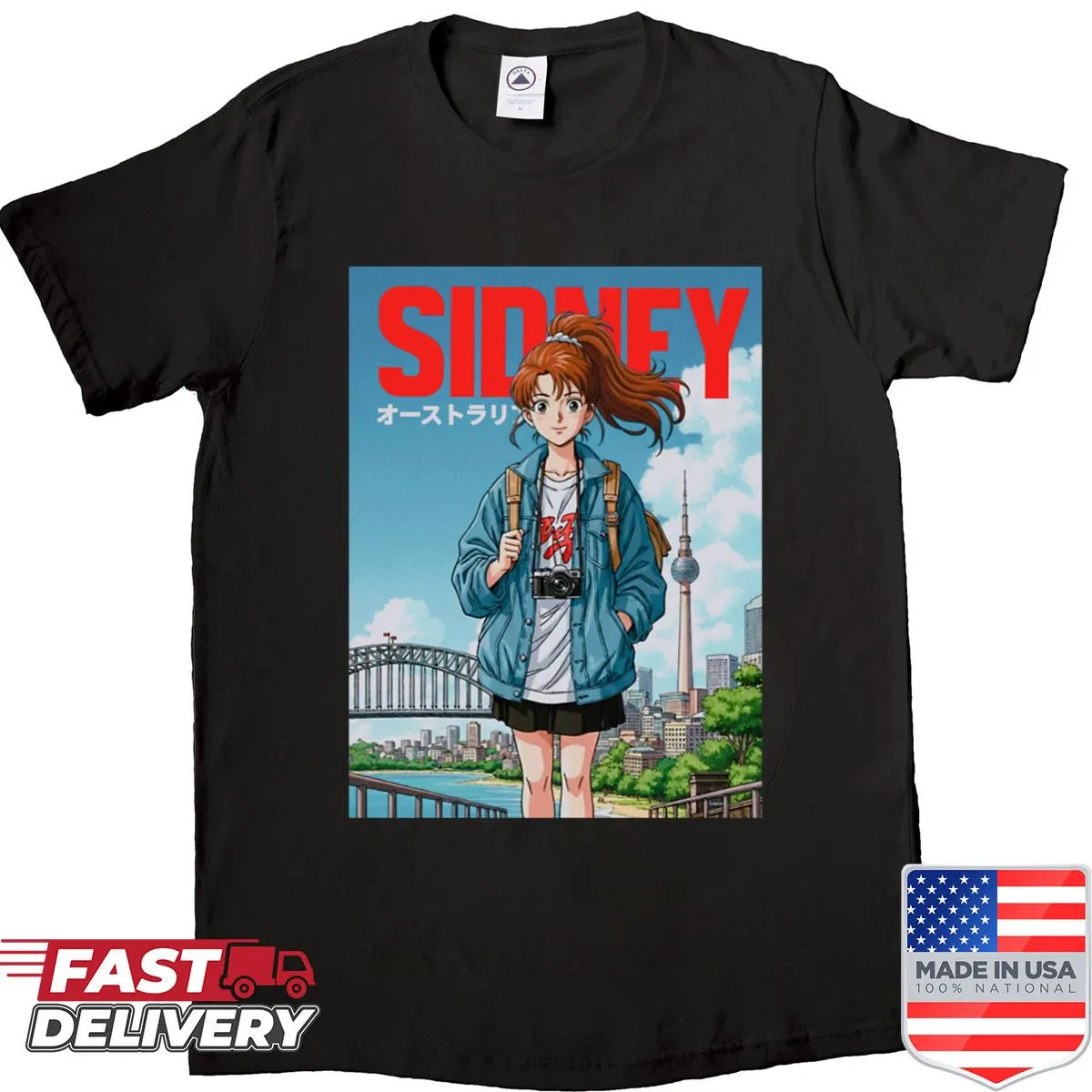 90s anime girl graphic t-shirt inspired by Sidney