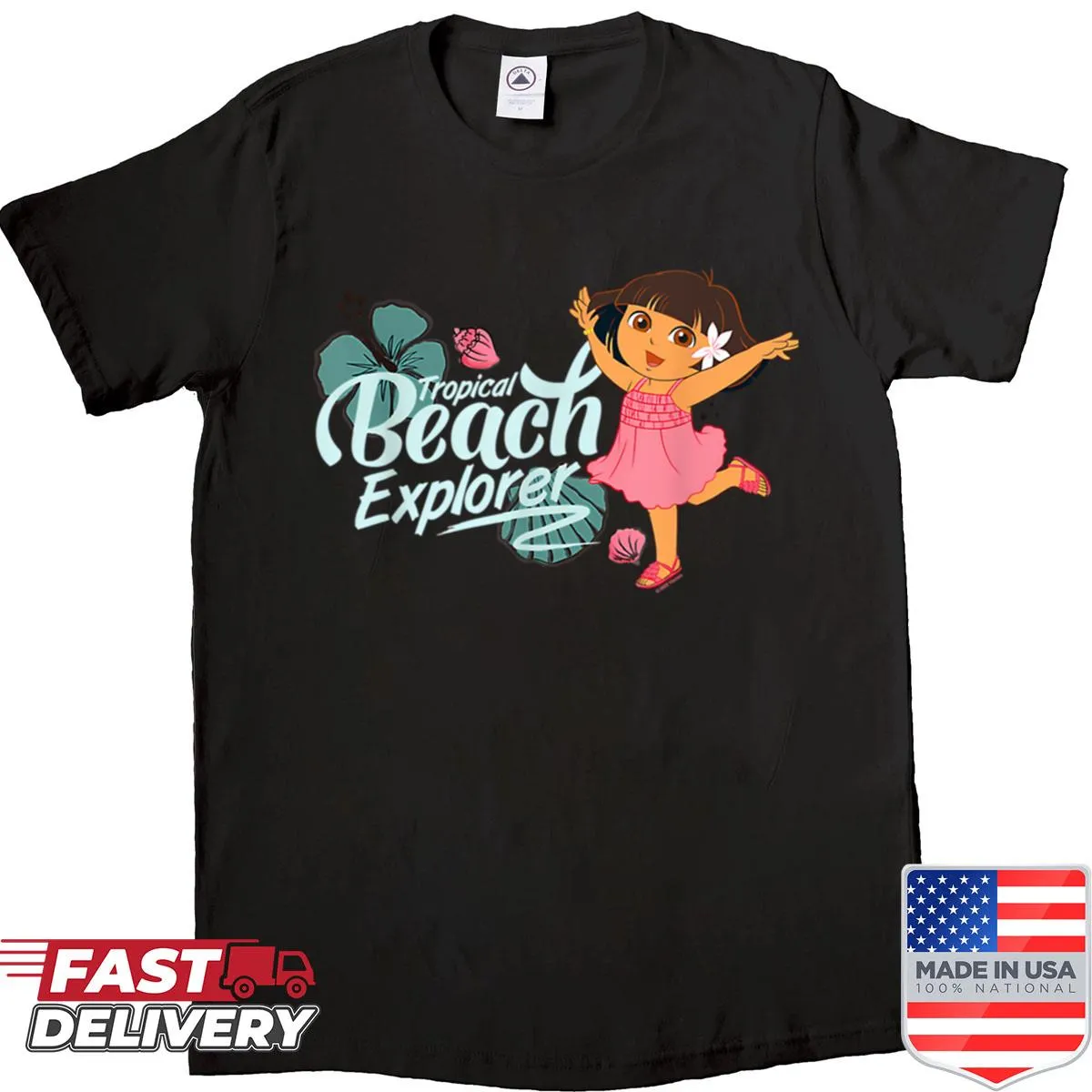 Cute cartoon adventure girl and monkey shirt for kids