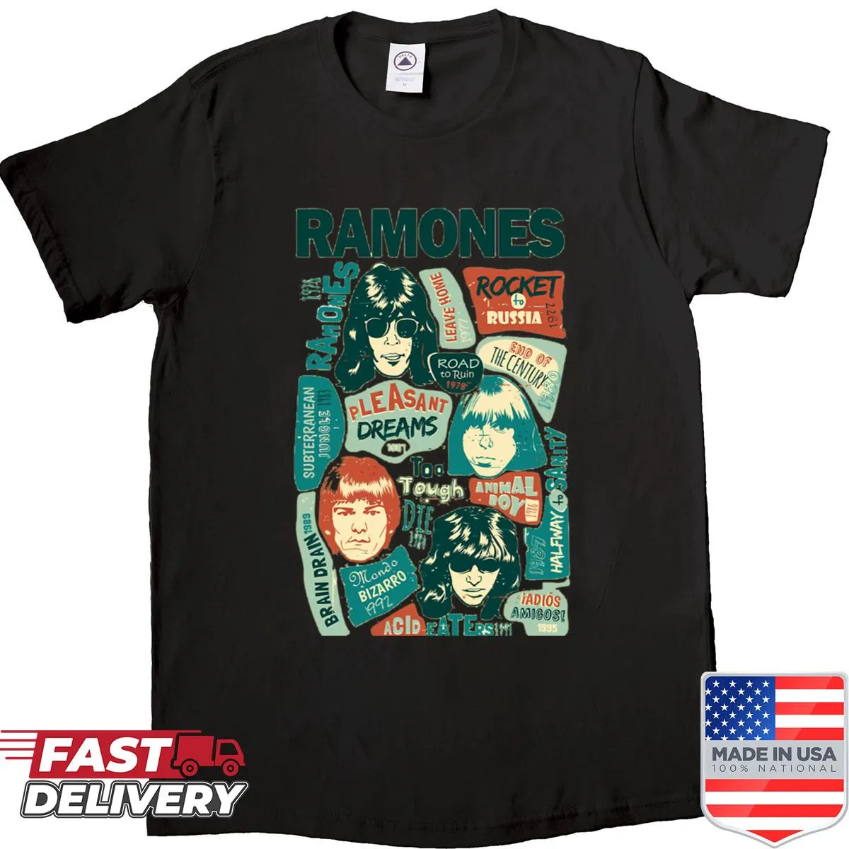 Vintage punk band tour shirt with a classic rock design