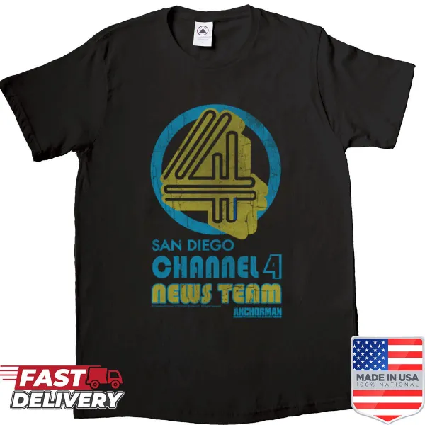Illustrated t-shirt showcasing the San Diego Channel 4 News Team logo from Anchorman.