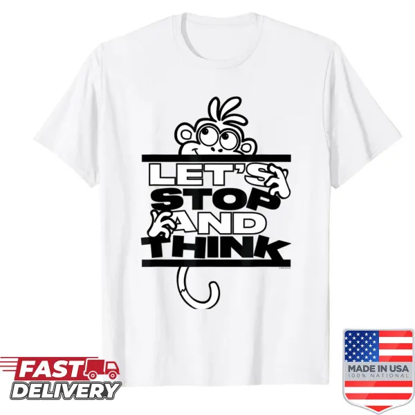 Cartoon adventure shirt with a girl and monkey exploring.
