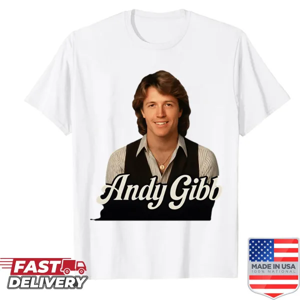 Portrait of Andy Gibb on an elegant t-shirt.