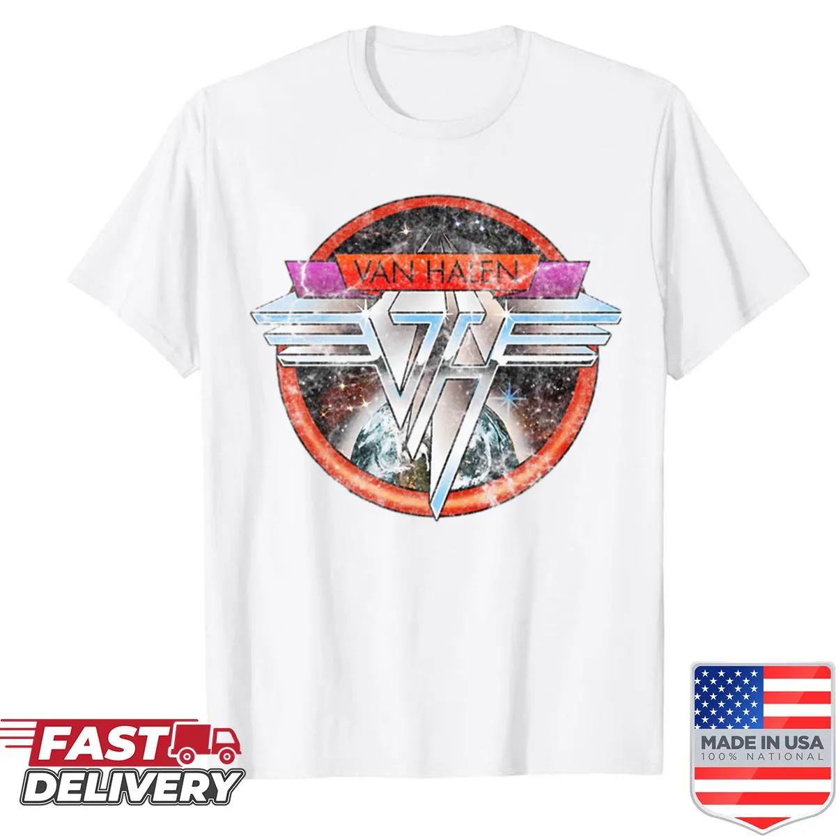 Vintage band logo shirt celebrating concert memories.