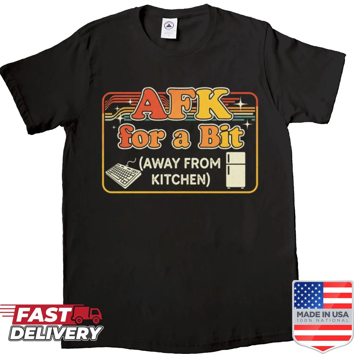 Funny AFK Away From Kitchen shirt with retro 70s typography