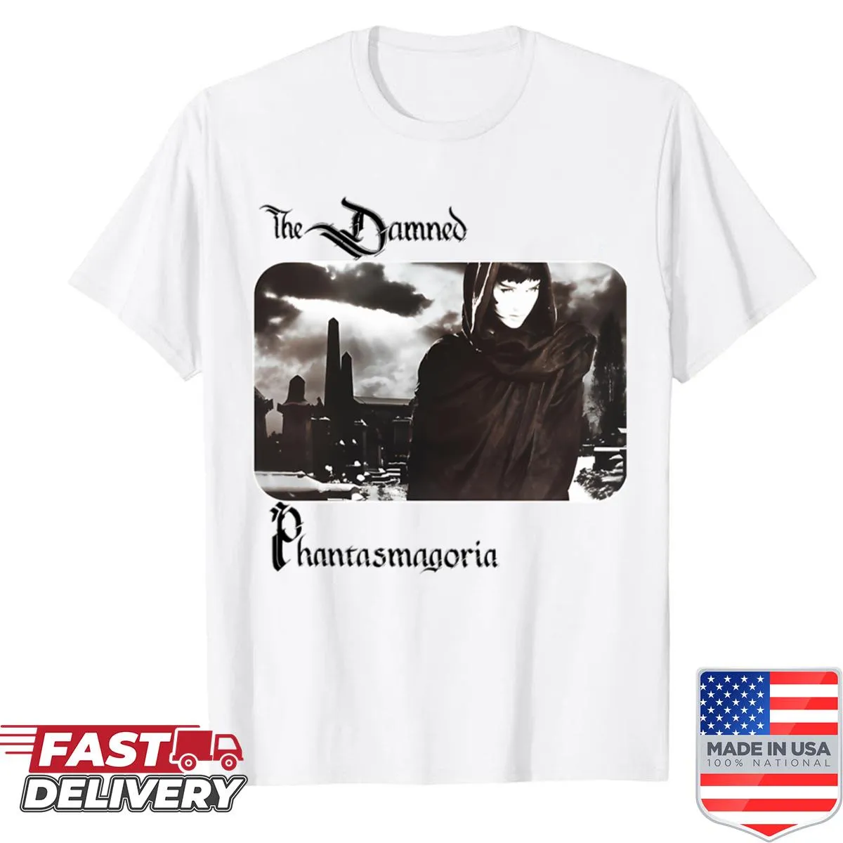 Vintage T-shirt featuring iconic album logos from music tours