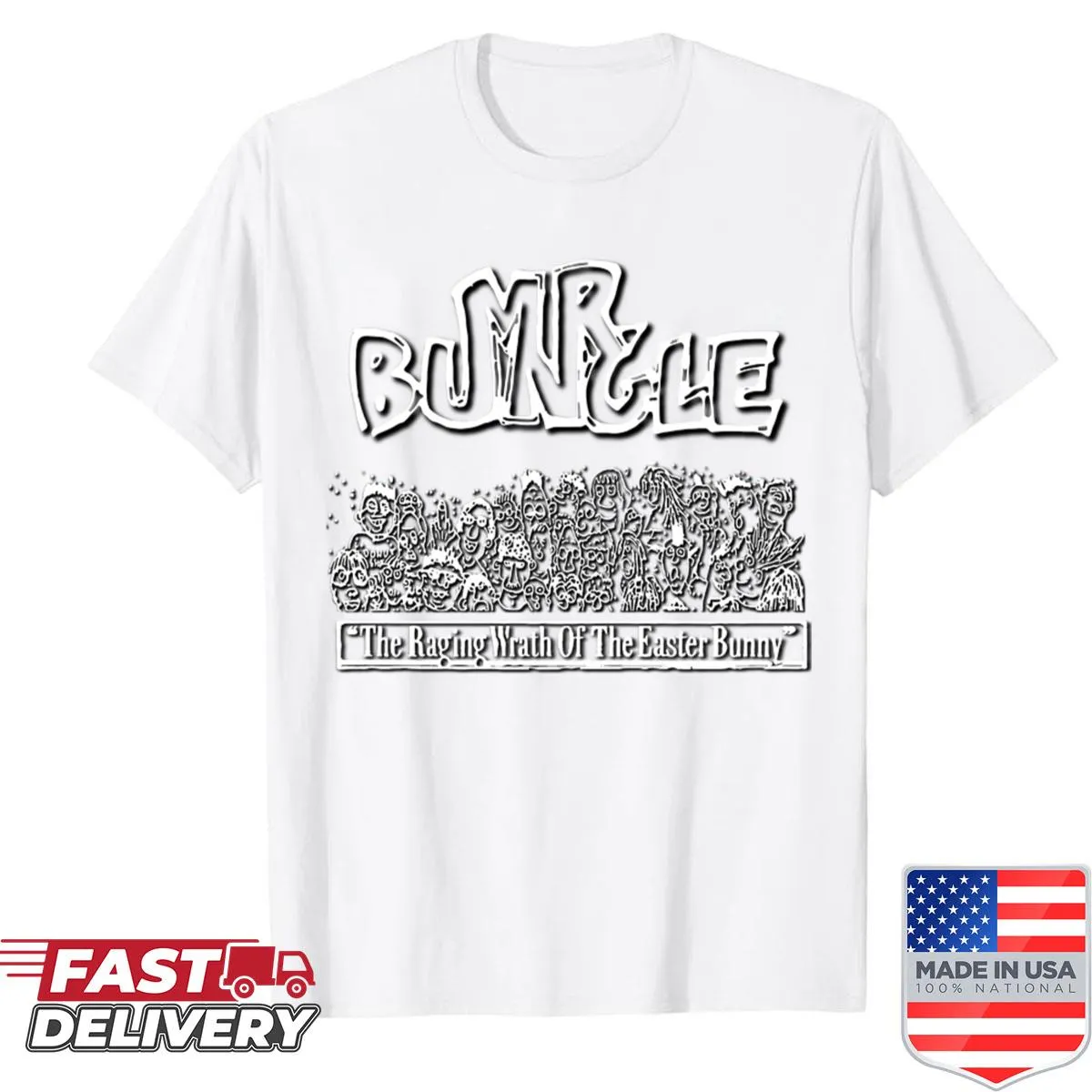 Vintage shirt featuring a collage of music band logos