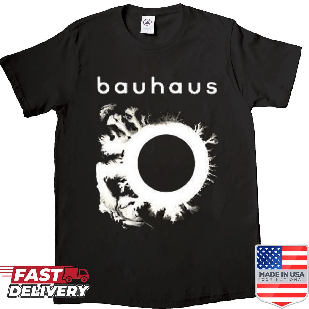 Bauhaus band logo T-shirt with minimalist typography