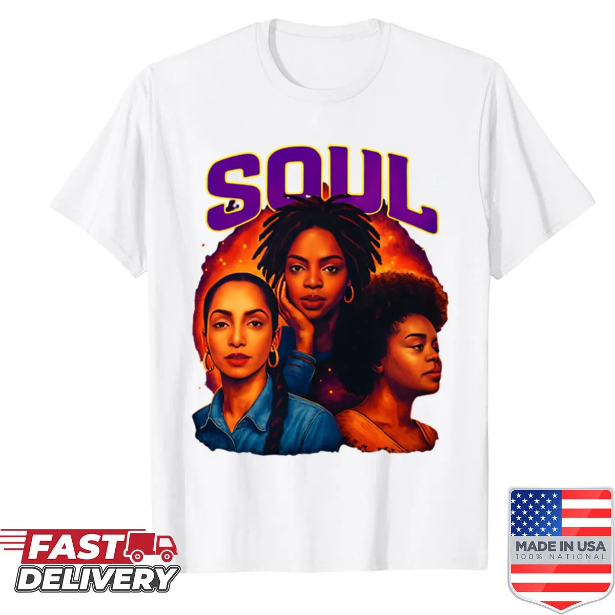 Shirt featuring tribute to Lauryn Hill, Sade Adu, and Jill Scott