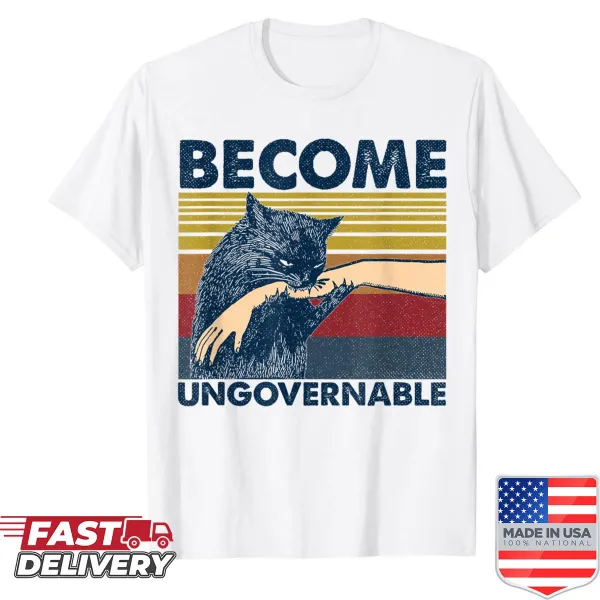 Funny cat meme shirt with a black cat biting a hand graphic