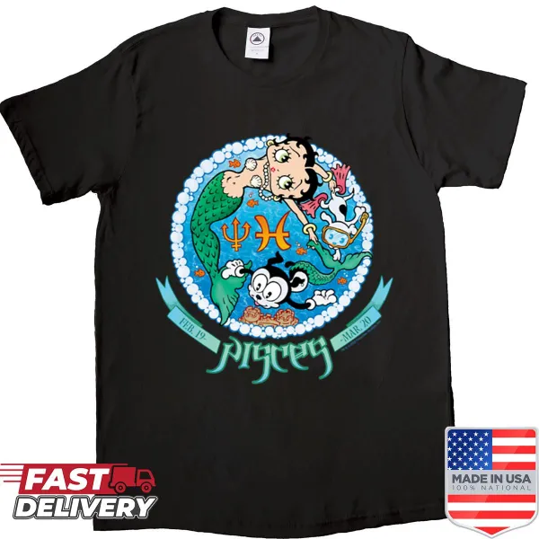 Betty Boop as Pisces graphic in decorative box on shirt