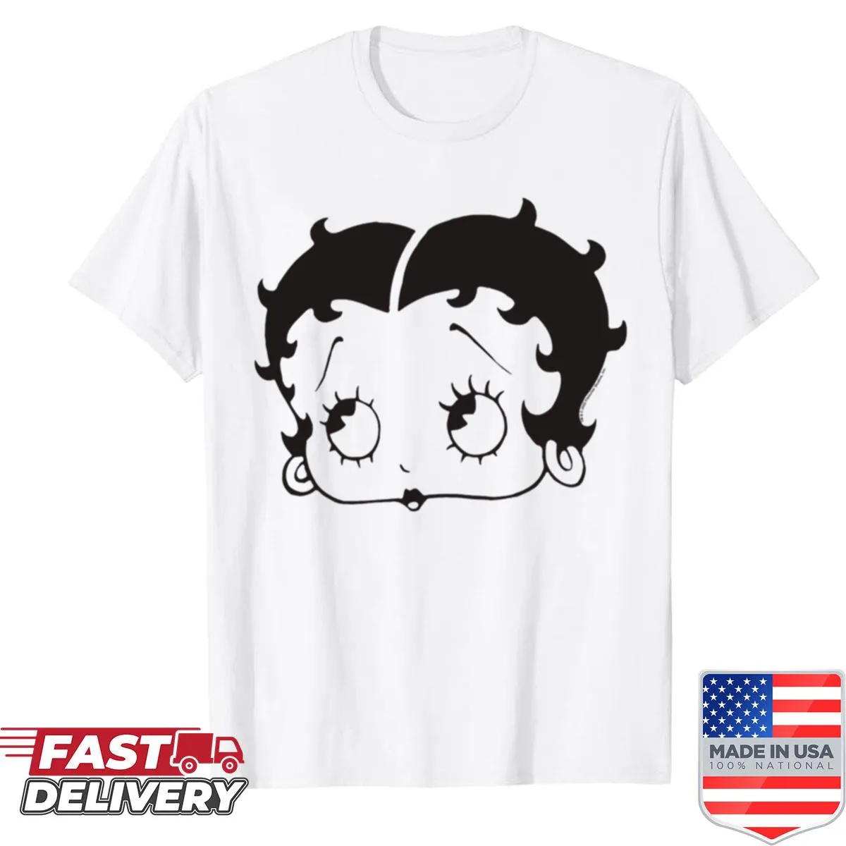 Outline of Betty Boop's big head looking up on a t-shirt