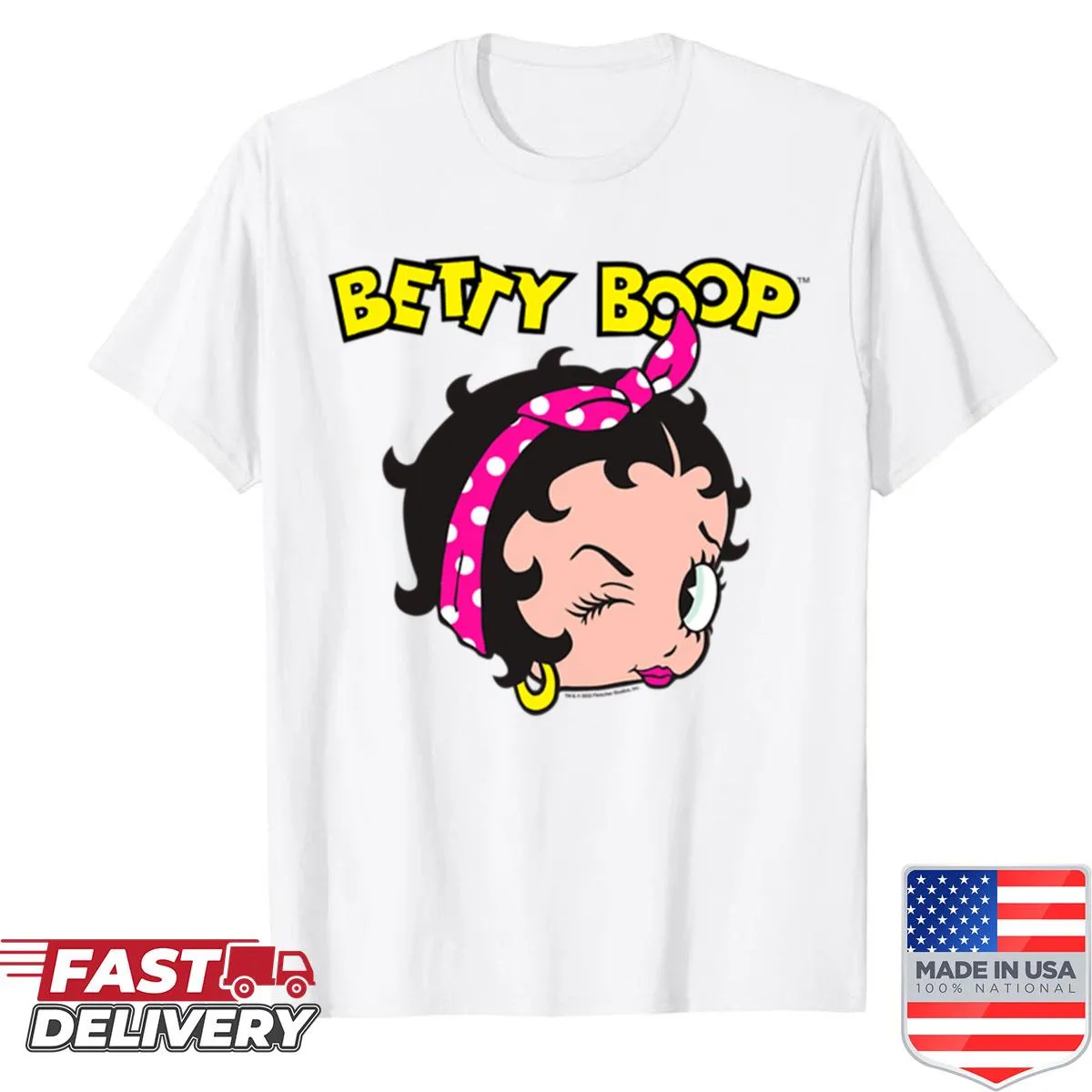 Winking Betty Boop graphic shirt with big head illustration