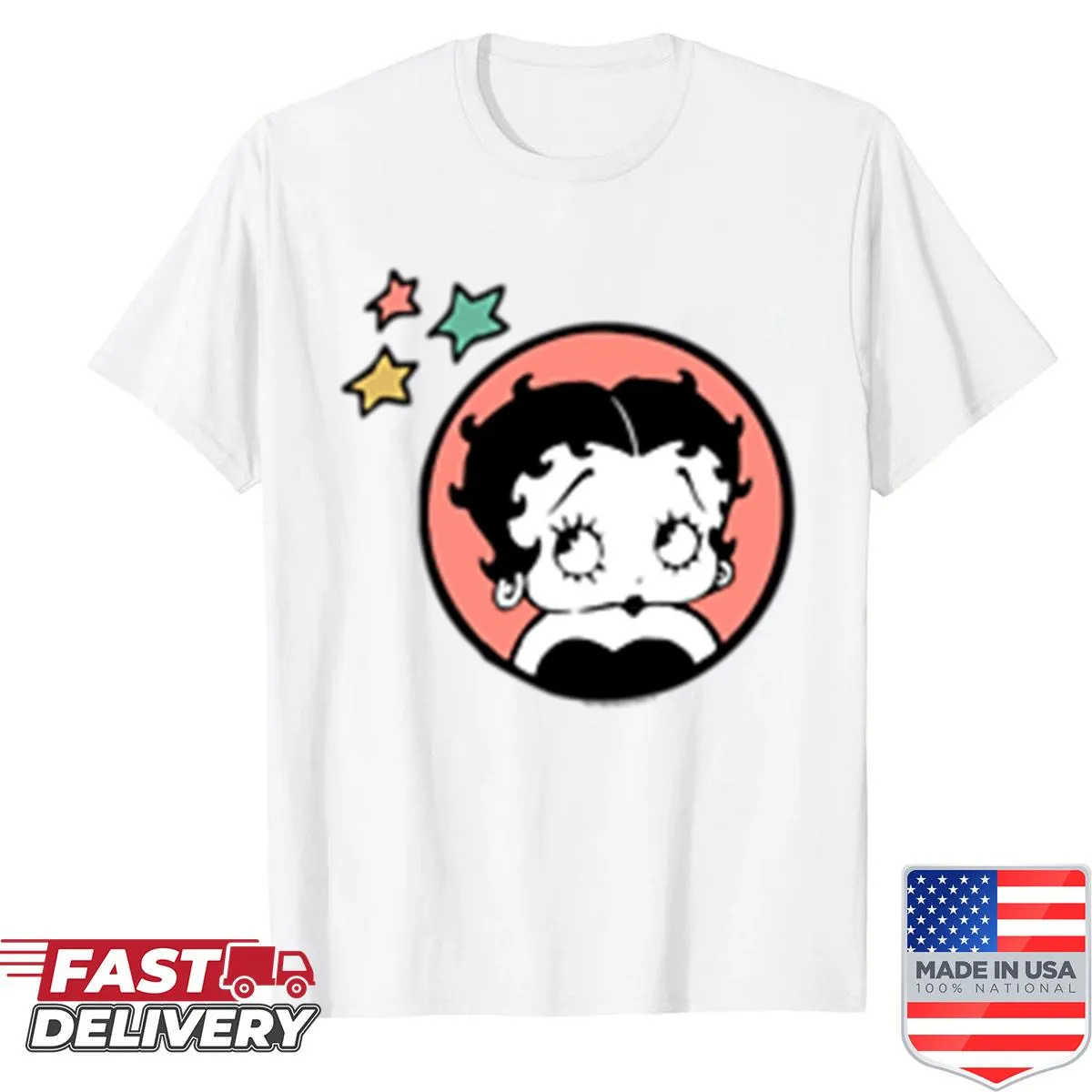 Nostalgic Betty Boop portrait t-shirt with stars design