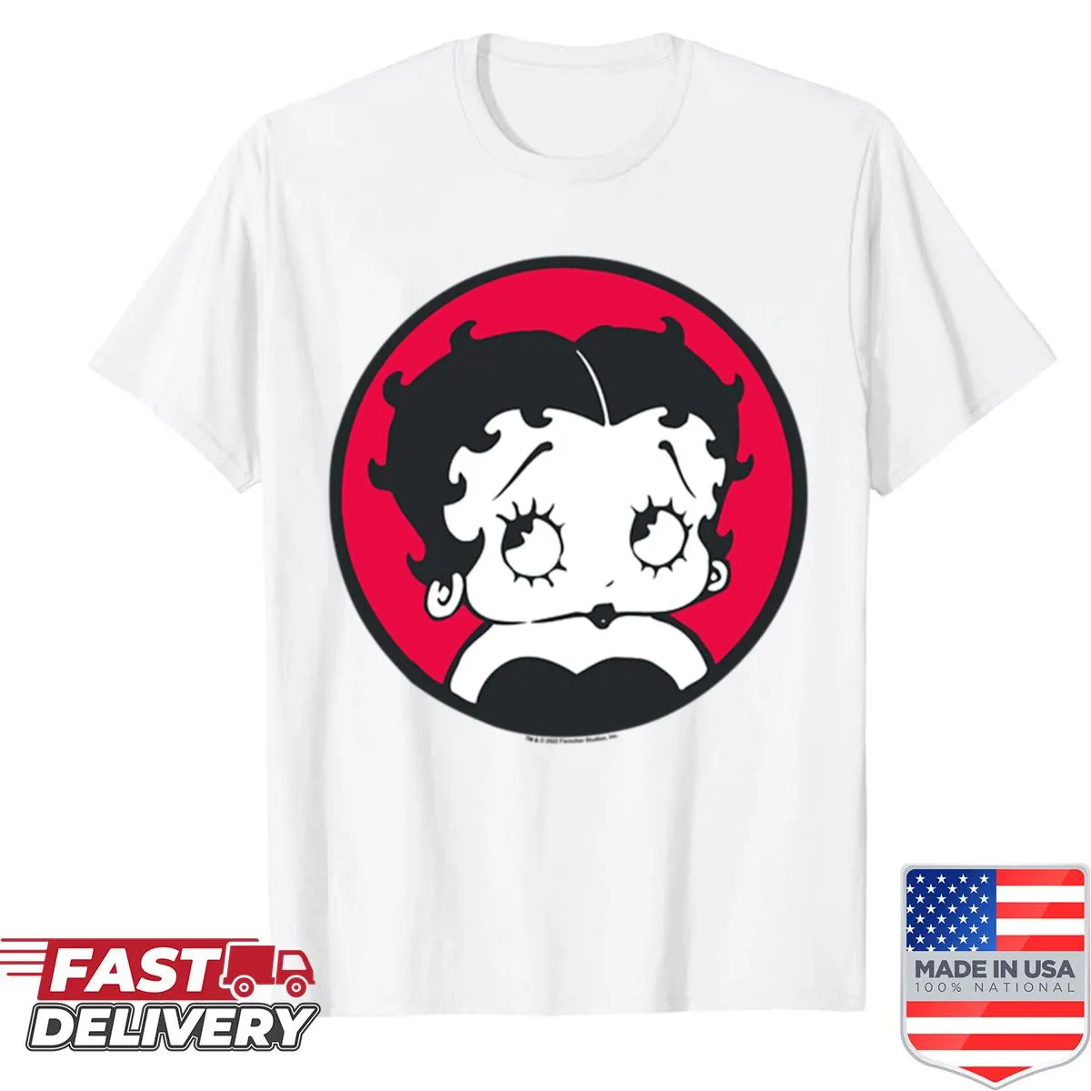 Betty Boop circle frame shirt celebrating her animated charm.