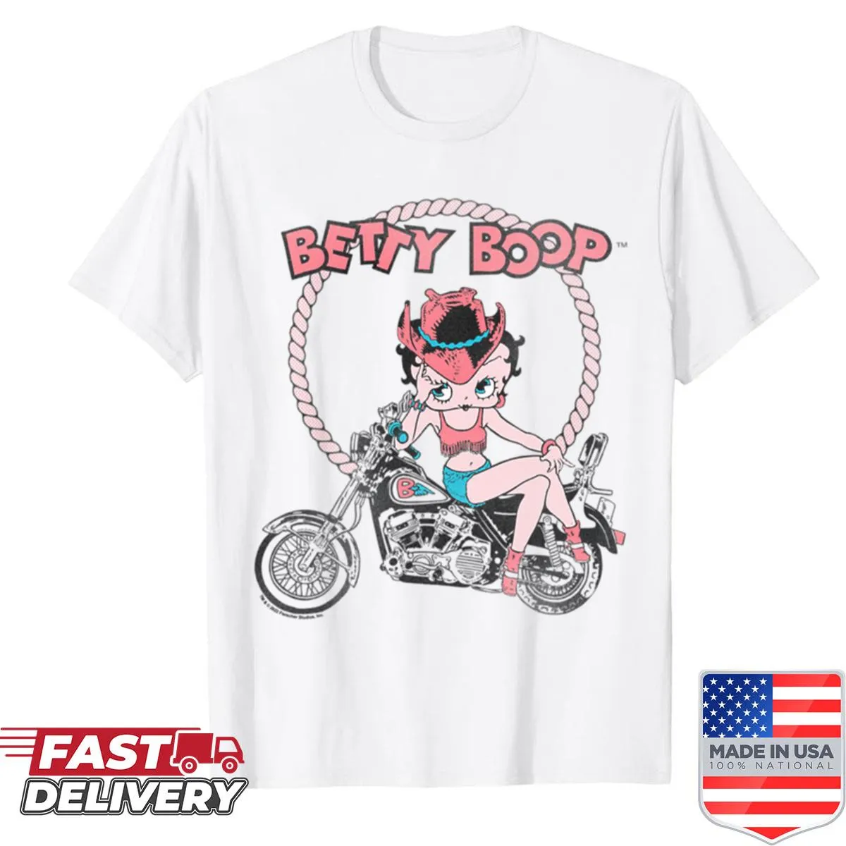 Illustration of Betty Boop in a cowgirl pose on a t-shirt