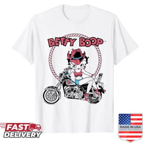Outline design of Betty Boop as a cowgirl biker sitting