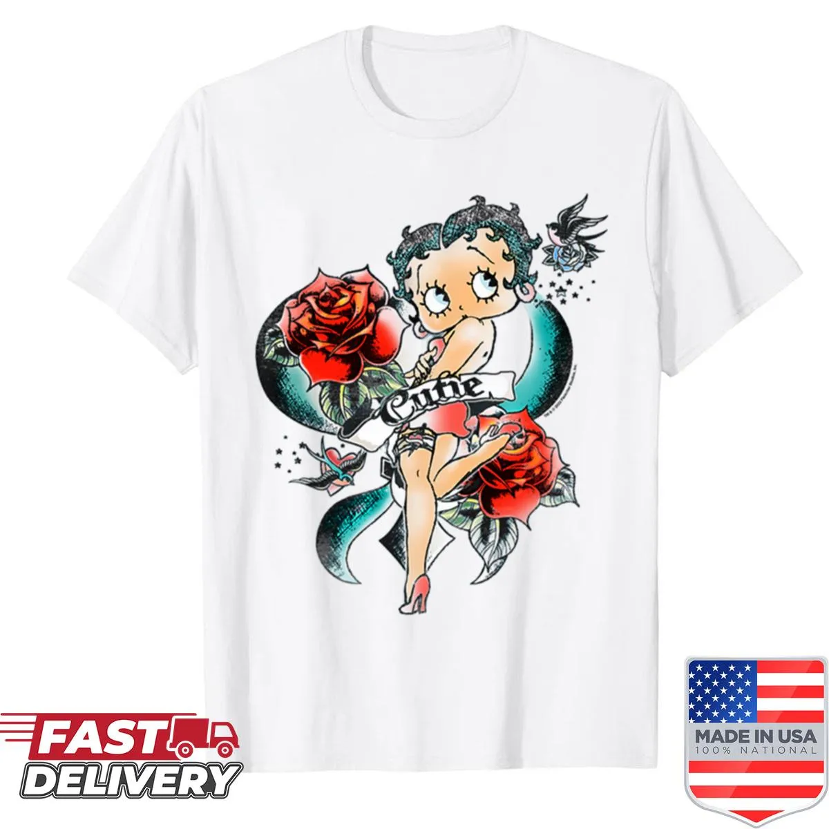 Cute t-shirt featuring Betty Boop in a floral design