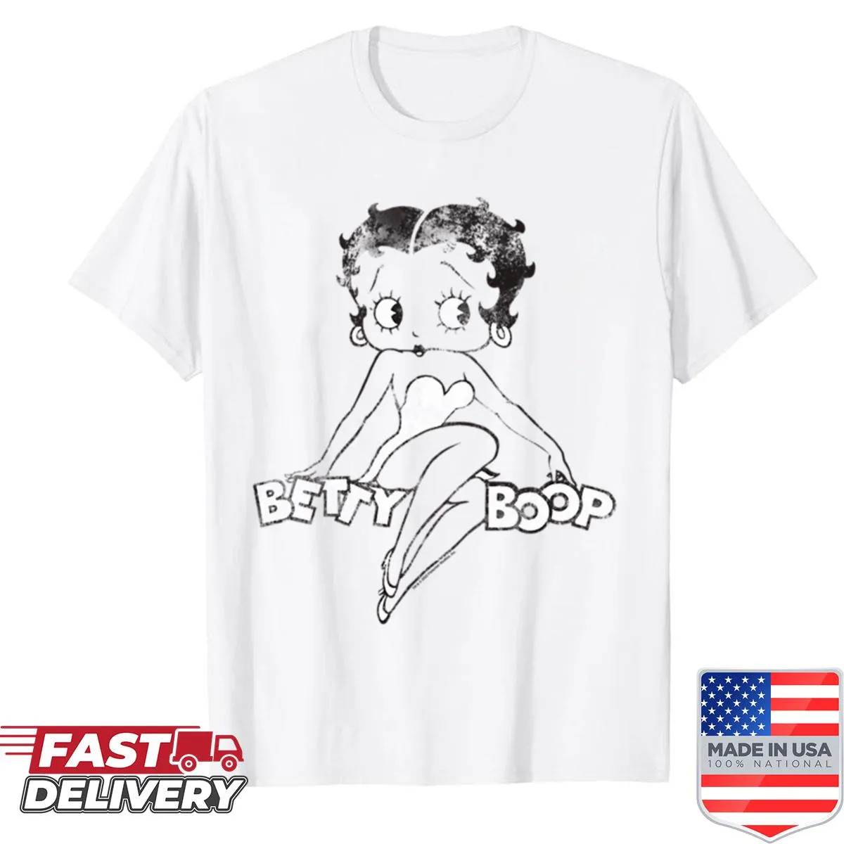 Betty Boop faded outline shirt in vintage poster style.