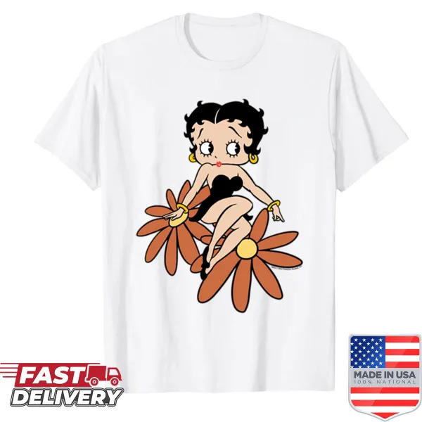Betty Boop in a floral sitting pose illustration on a t-shirt