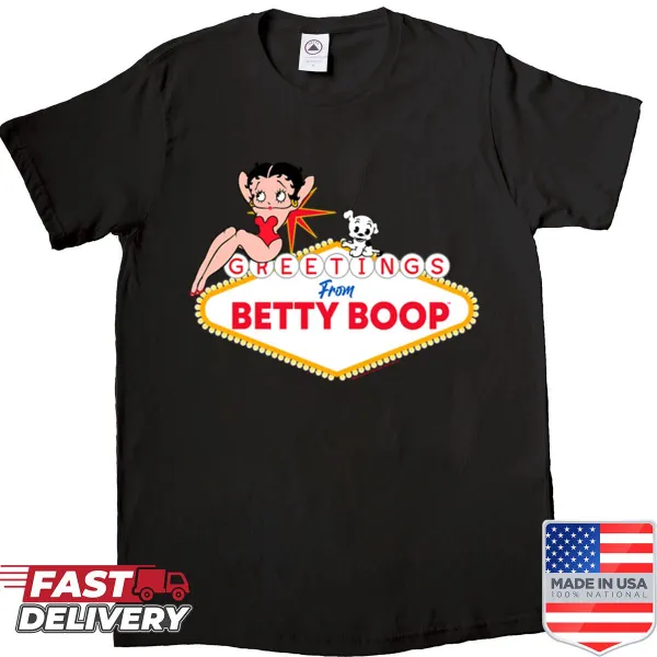 Betty Boop travel-themed greetings sign shirt design