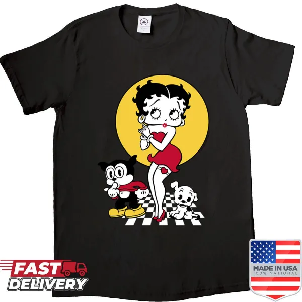 Betty Boop group illustration on a checkered sun background t-shirt