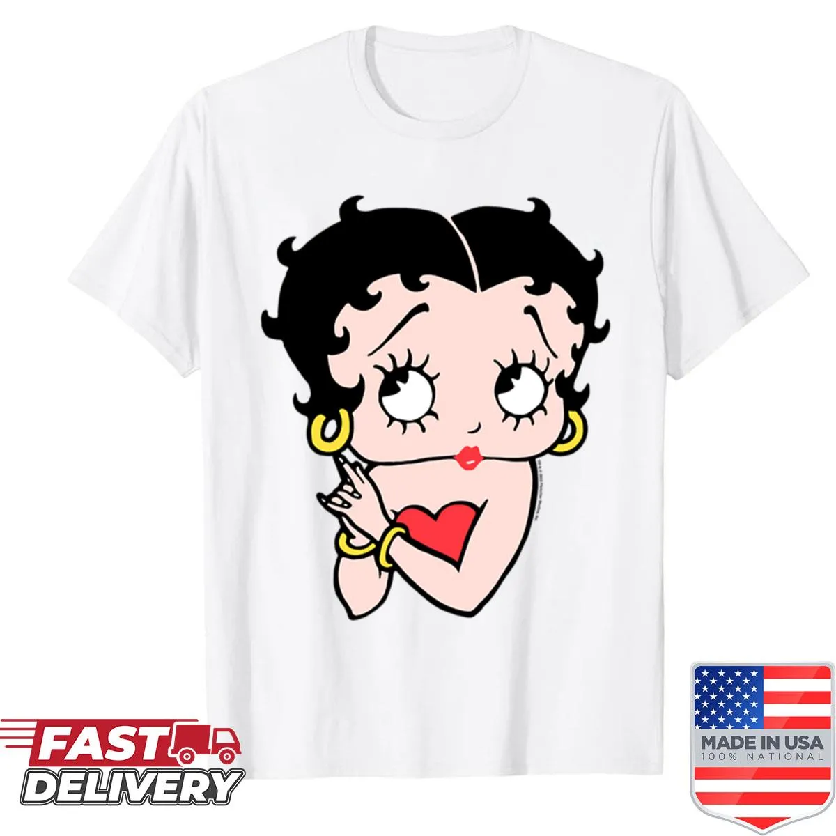 Betty Boop t-shirt featuring her classic hands clasped pose.
