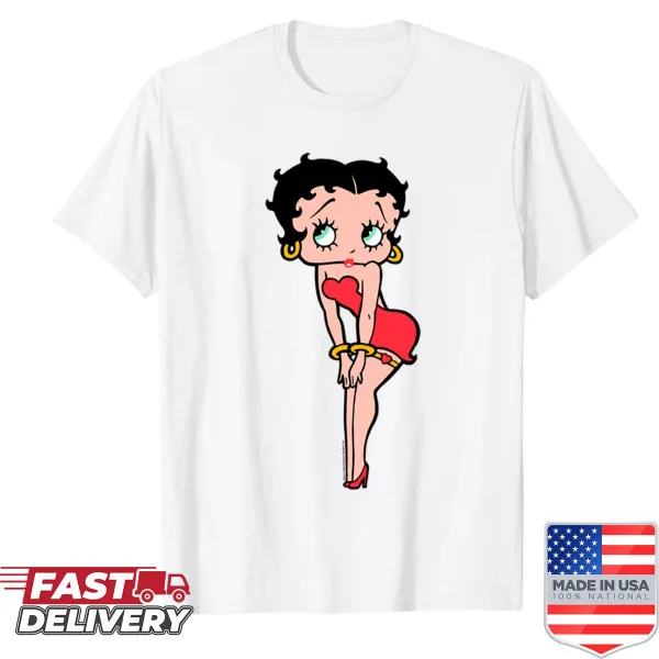 Betty Boop t-shirt depicting her playful pose with hands on knees