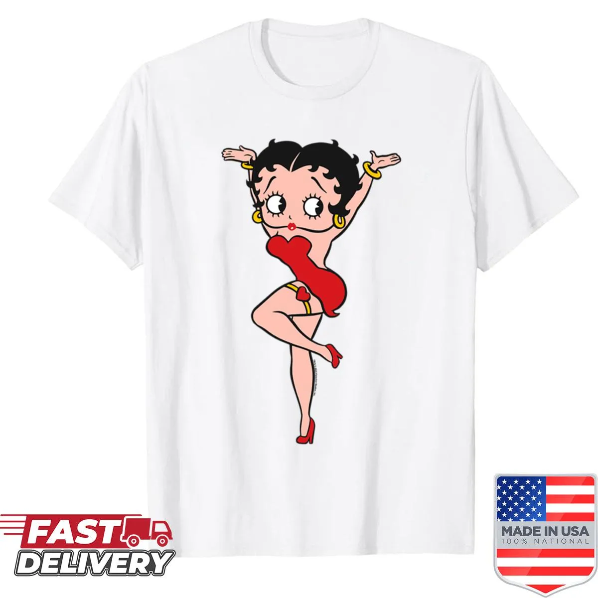 Betty Boop t-shirt with hands raised pose illustration