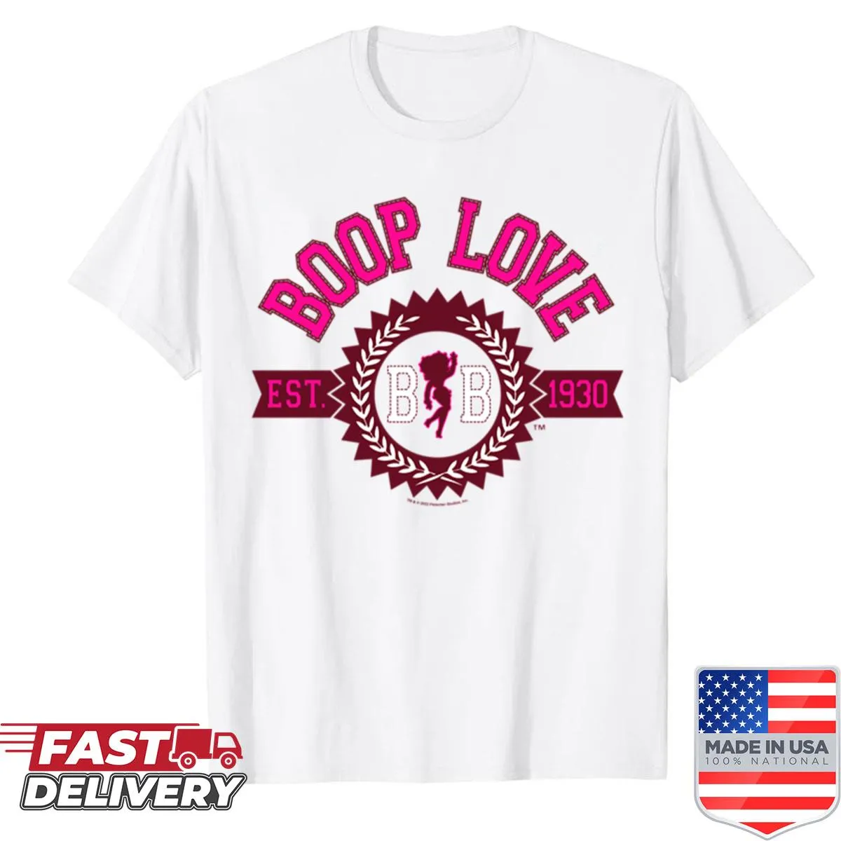 Betty Boop silhouette with love text collegiate shirt