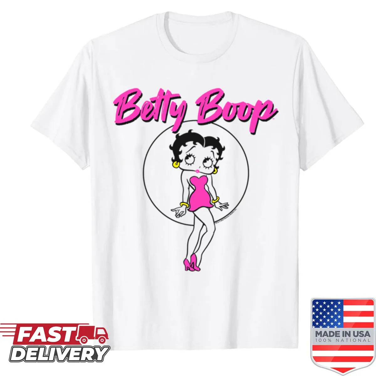 Betty Boop neon outline circle logo shirt with playful design