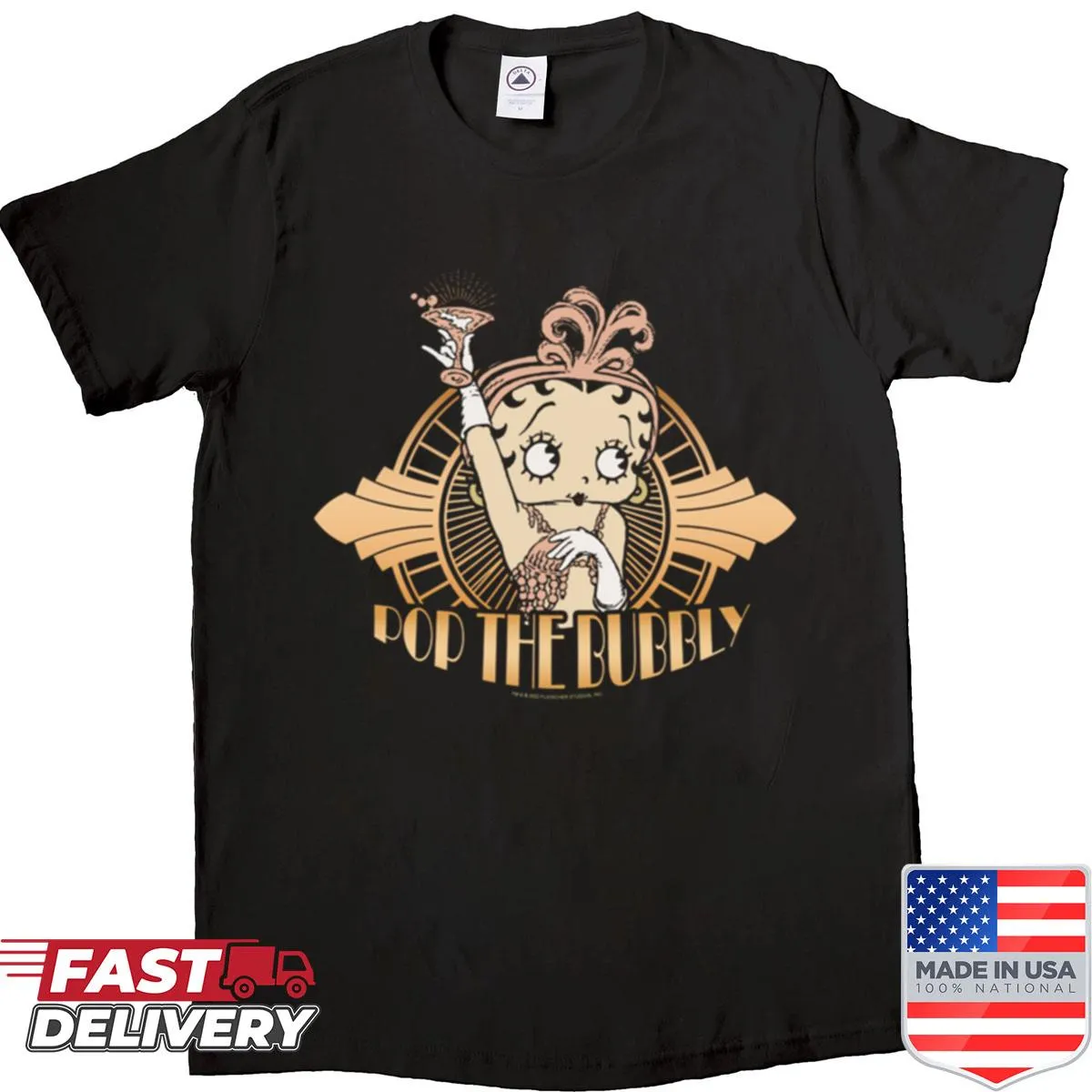 Betty Boop New Year's Eve shirt with jazz and bubbly theme