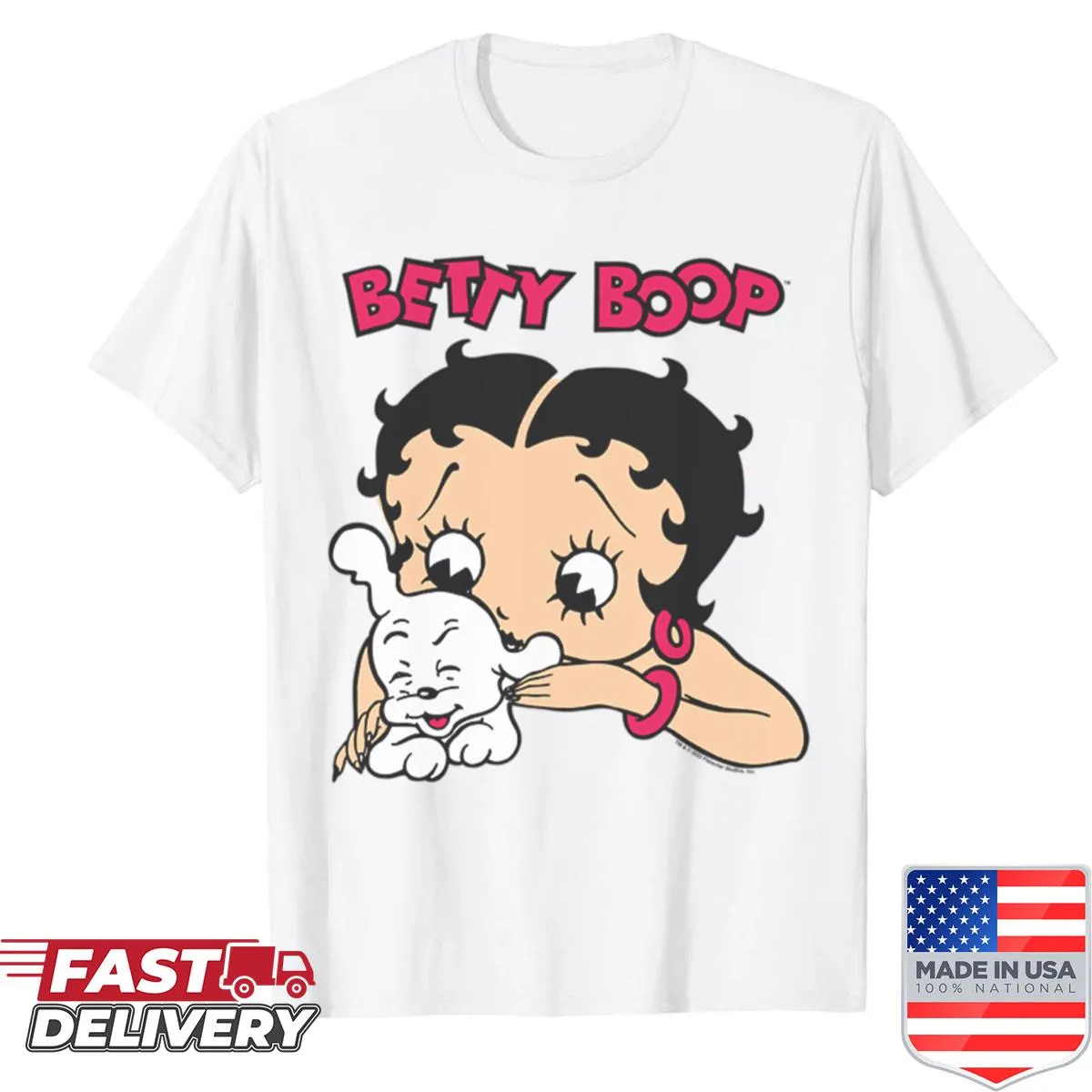 Betty Boop with pudgy characters graphic shirt