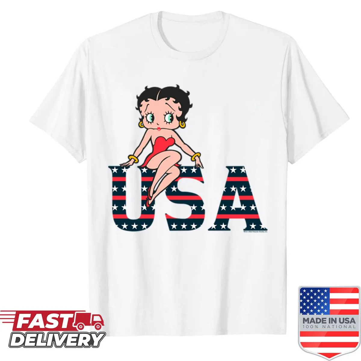 Betty Boop seated with Americana design shirt