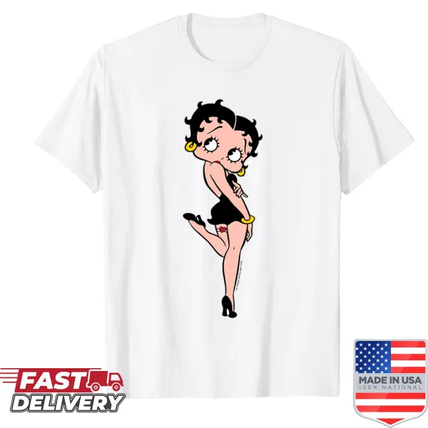 Centered portrait of Betty Boop in a shy pose on a T-shirt