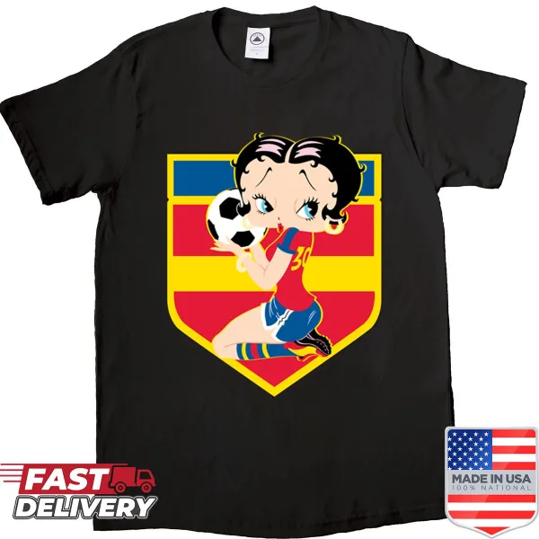 Betty Boop football-themed badge design on shirt