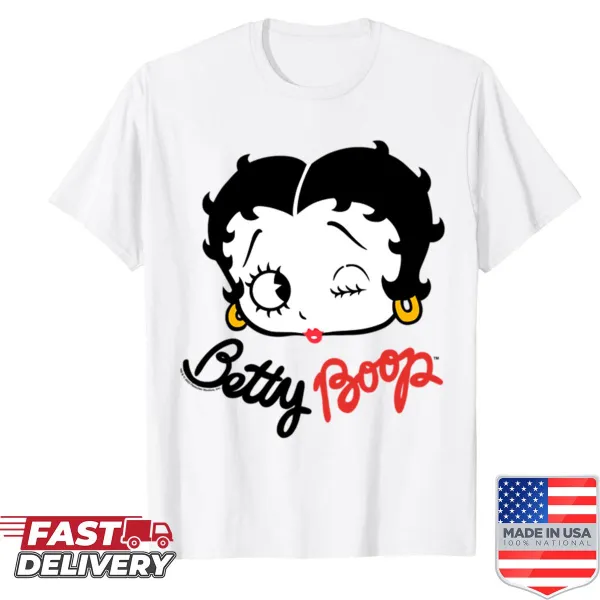 Betty Boop t-shirt with big head illustration and winking pose