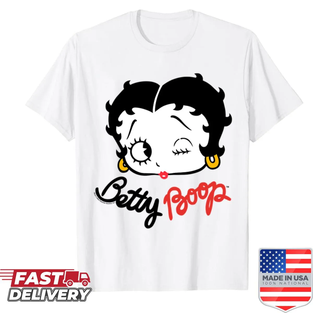 Betty Boop t-shirt with big head illustration and winking pose