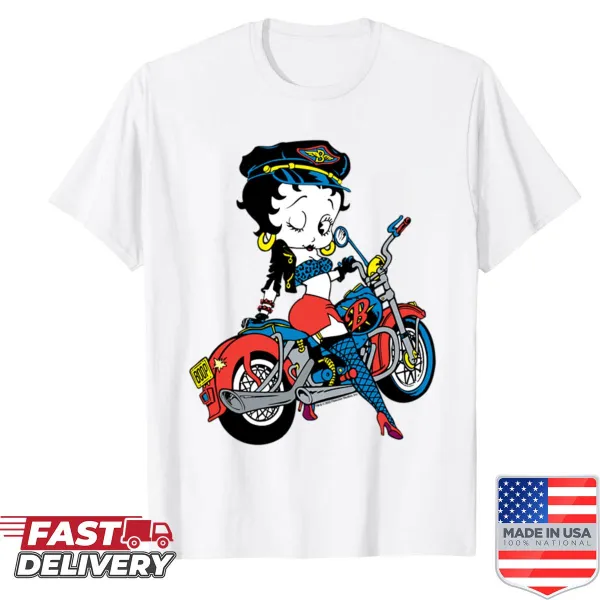 Vintage-style T-shirt with Betty Boop biker portrait