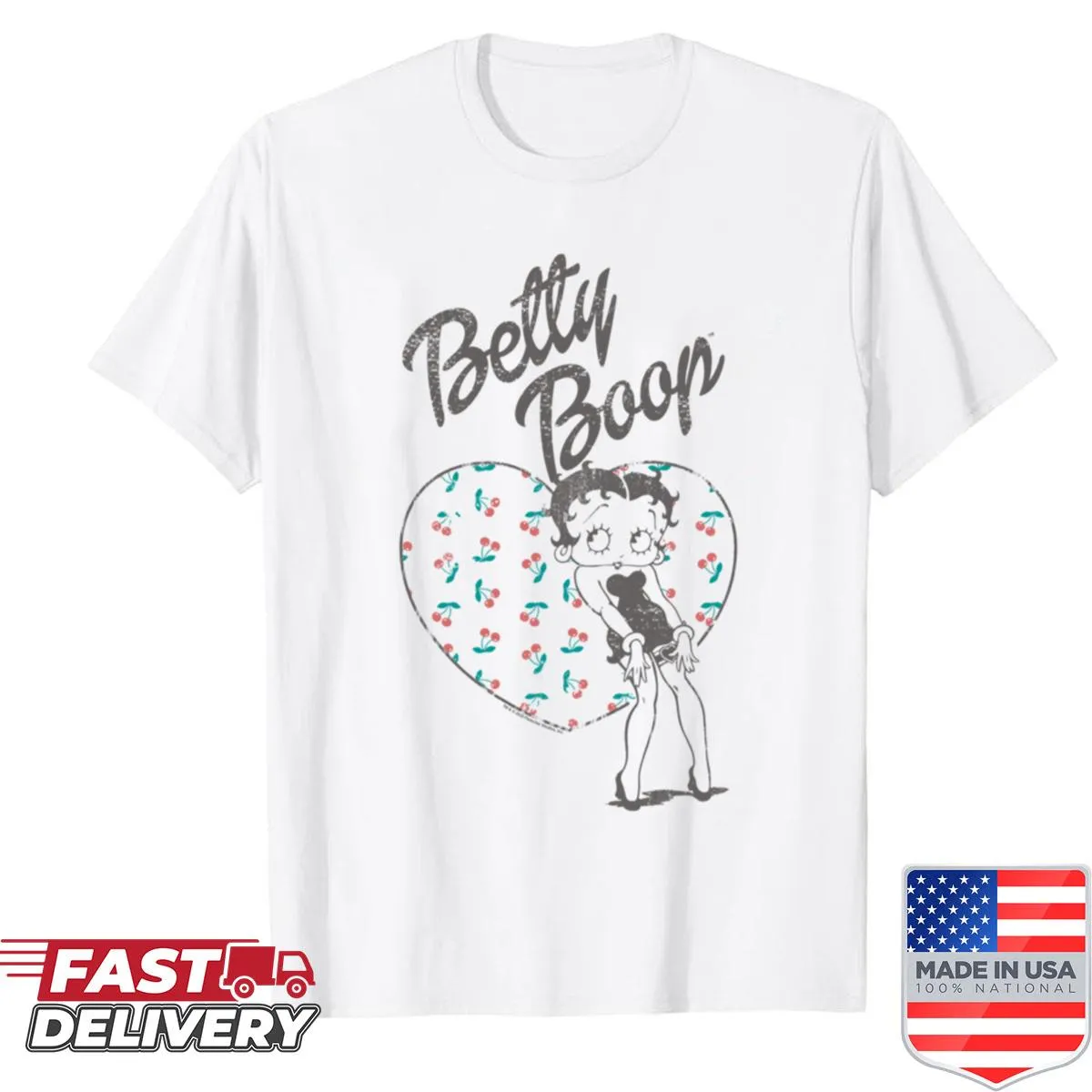 Betty Boop with cherries in heart shape vintage design